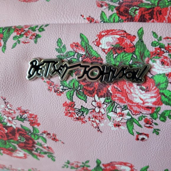 Betsey Johnson Large Double Zip Make Up Cosmetic Bag Pink Floral Red Roses - Picture 3 of 12